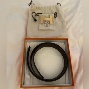 HERMES NEW H belt buckle (with film) & Reversible leather strap 32 mm Org. $845